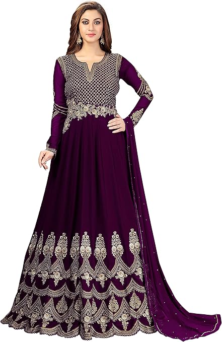 Purple colour Women's Georgette Embroidery Anarkali Suit Set Stitched (N)