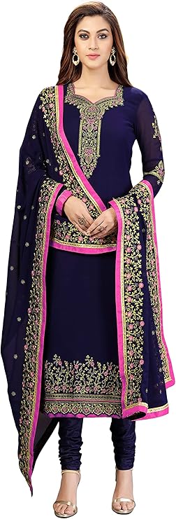 Blue Women's Georgette Embroidery Salwar Suit Set Stitched Ready to Wear (N)