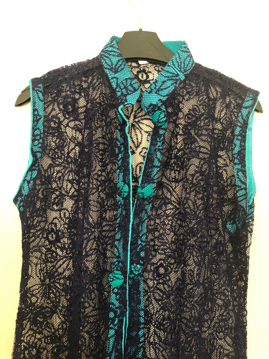 Navy & Turquoise Netted Cardigan